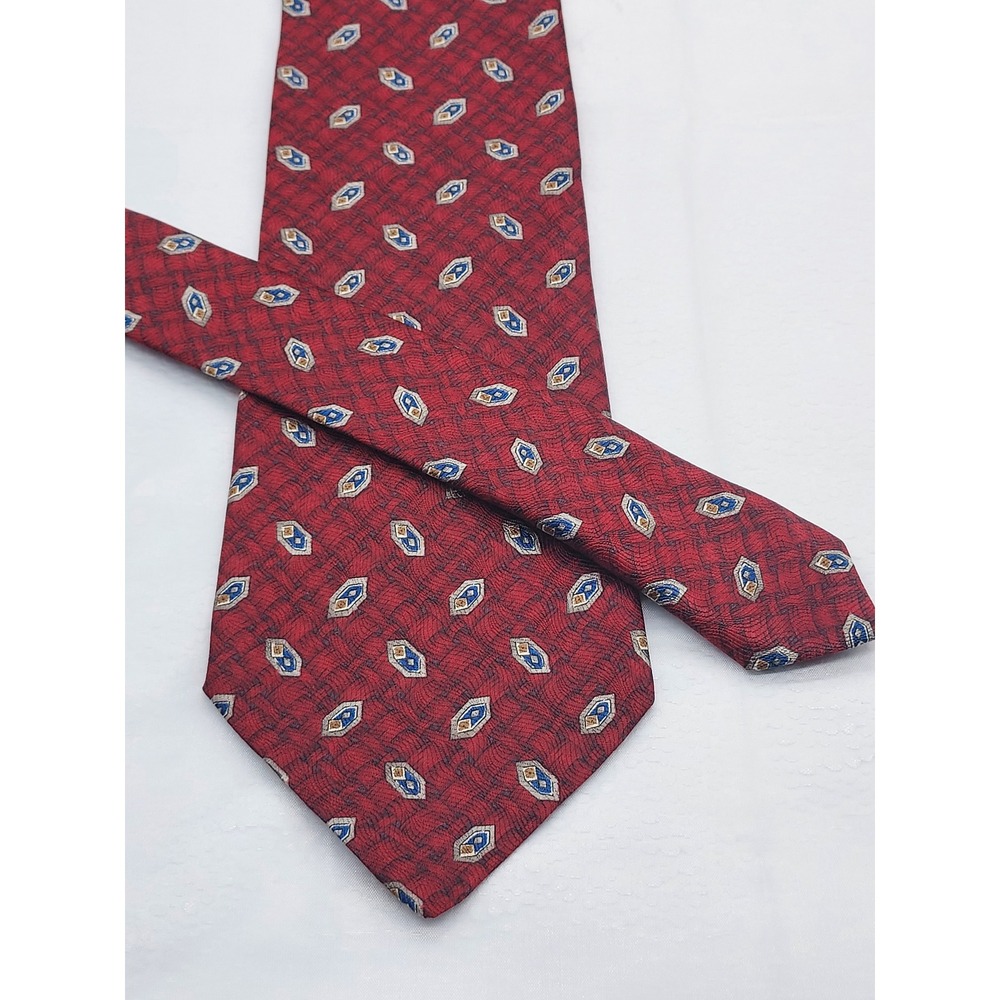 Bill Blass Black‎ Label & Geoffrey Beene Silk Ties Burgundy Geometric